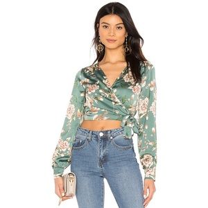 Revolve Remy Floral Satin Wrap Top